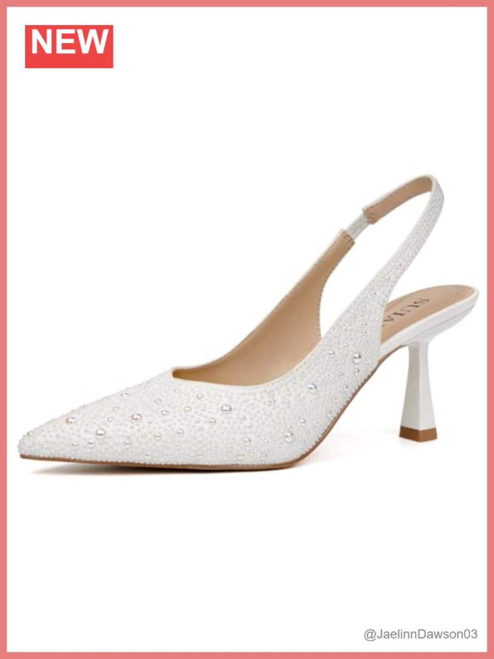 Bridal Lace Mesh Kitten Heel Slingback Pumps for Women Pearl Pointed Toe